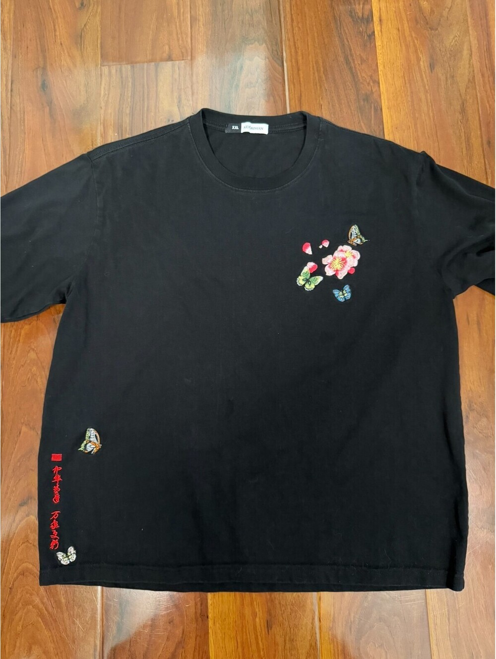 Kidoriman T-Shirt Black Men's 2XL Short Sleeve Heavyweight Butterfly Oversized